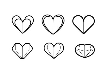 Collection of Diverse Heart Shapes in Outline Style