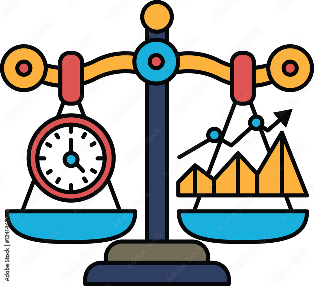 Aufkleber a scale with a clock on one side and a graph on the other