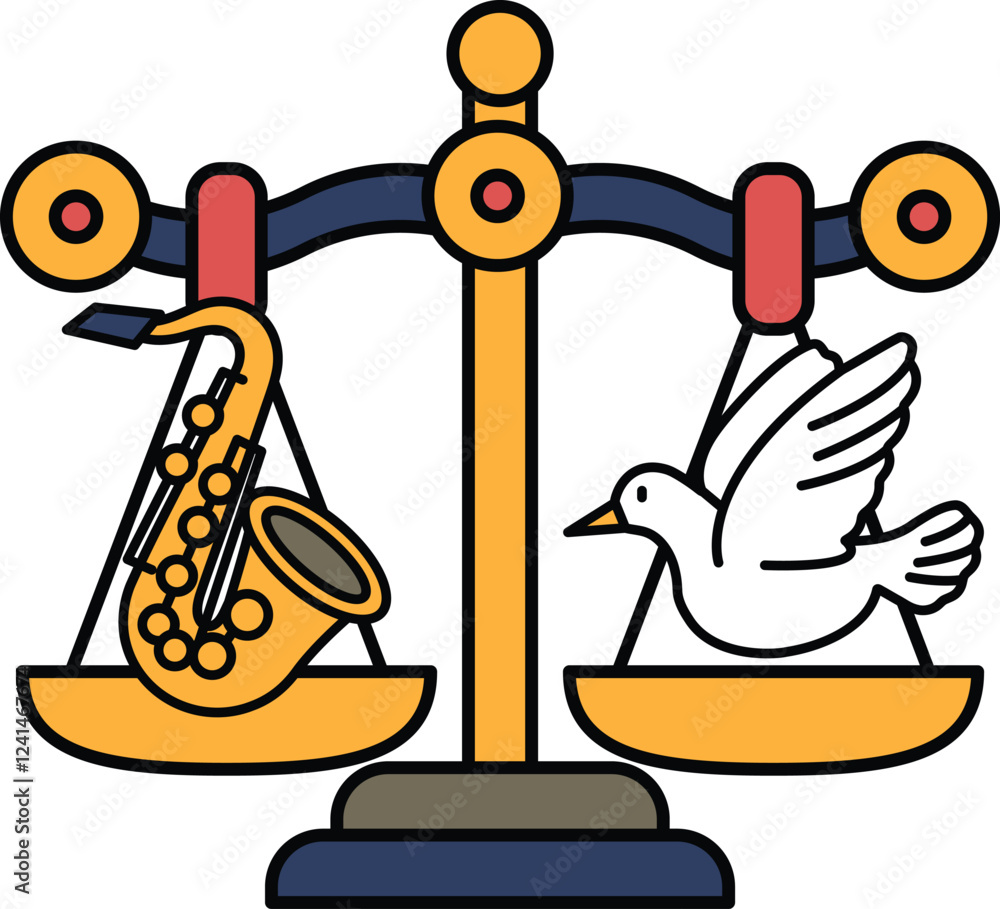Poster a scale with a bird on one side and a saxophone on the other