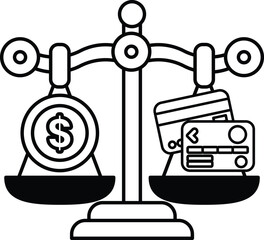 A scale with a dollar sign on one side and a credit card on the other