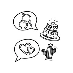 Valentine's Day Doodle Det, Wedding Rings and Heart-Shaped Cake
