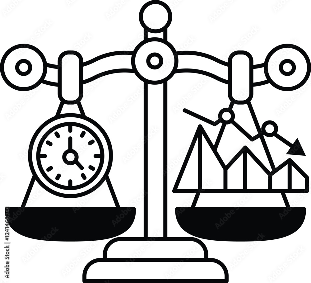 Poster a black and white drawing of a scale with a clock on one side
