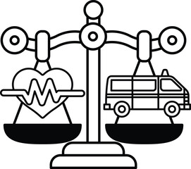 A scale with a heart on one side and a van on the other