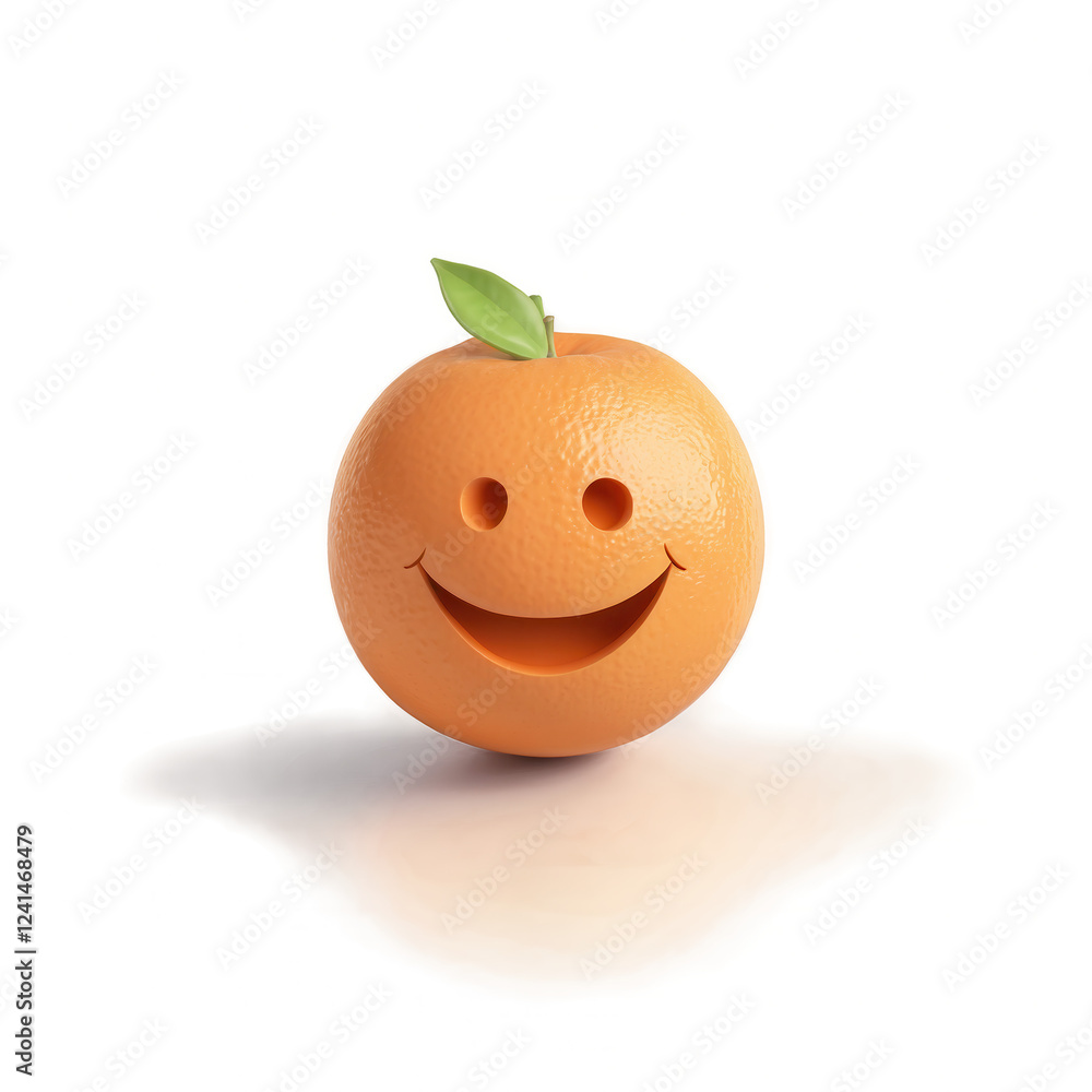 Poster a cheerful orange with a smiling face, sitting in a pool of its own juice. isolated on transparent b