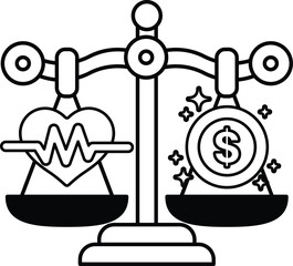 A scale with a heart on one side and a dollar sign on the other