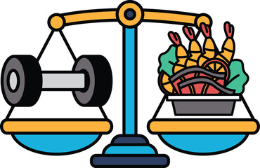 A scale with a weight on one side and a plate of food on the other