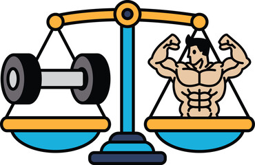 A man with a muscular build is on one side of a scale