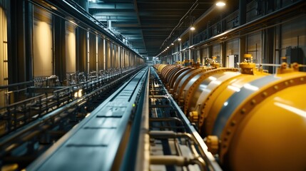 Fototapeta premium Industrial plant conveyor system, pipes, tanks, facility, energy production, background, infrastructure