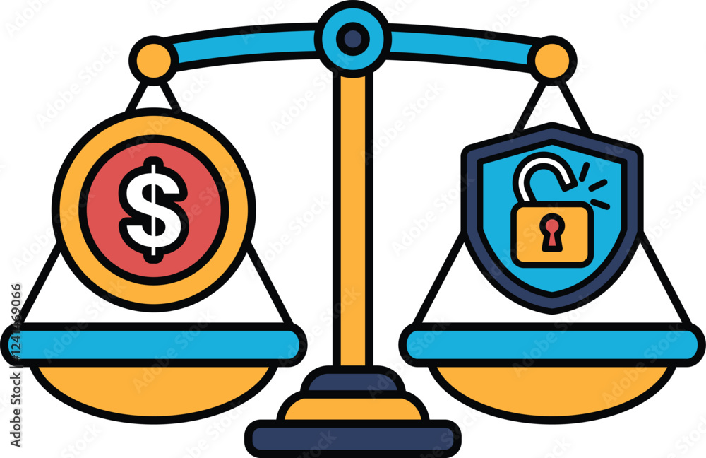 Poster a scale with a dollar sign on one side and a lock on the other