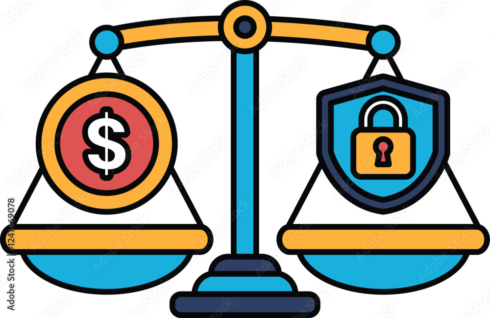 Poster a scale with a dollar sign on one side and a lock on the other