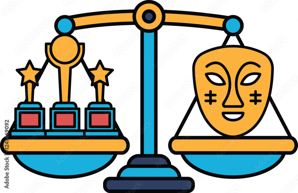 Poster a scale with a mask on one side and three stars on the other