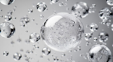 Bubbles floating in the air create a captivating display of light and reflections in a minimalist setting