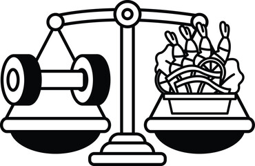 A scale with a tire on one side and a bowl of food on the other