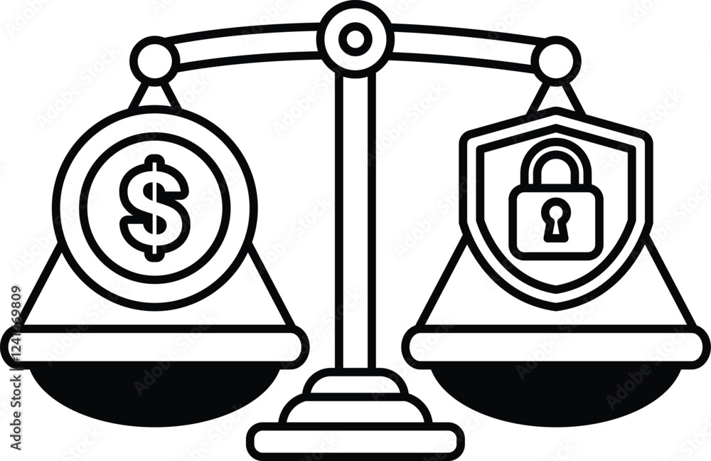 Poster a scale with a dollar sign on one side and a lock on the other