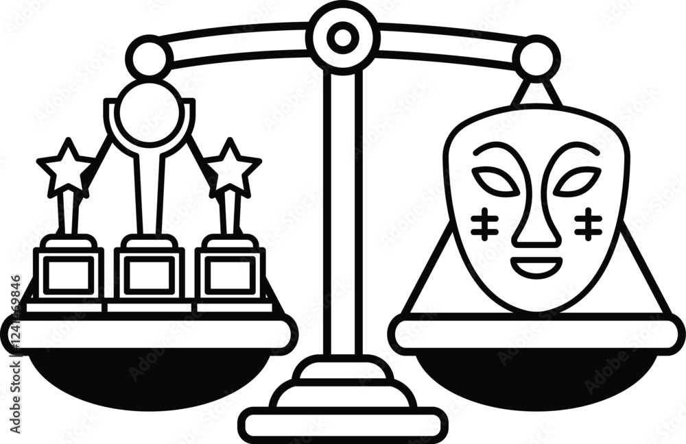Poster a scale with a mask on one side and three stars on the other