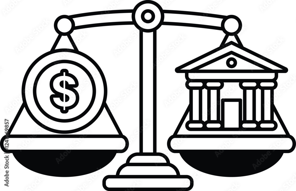 Poster a scale with a dollar sign on one side and a building on the other