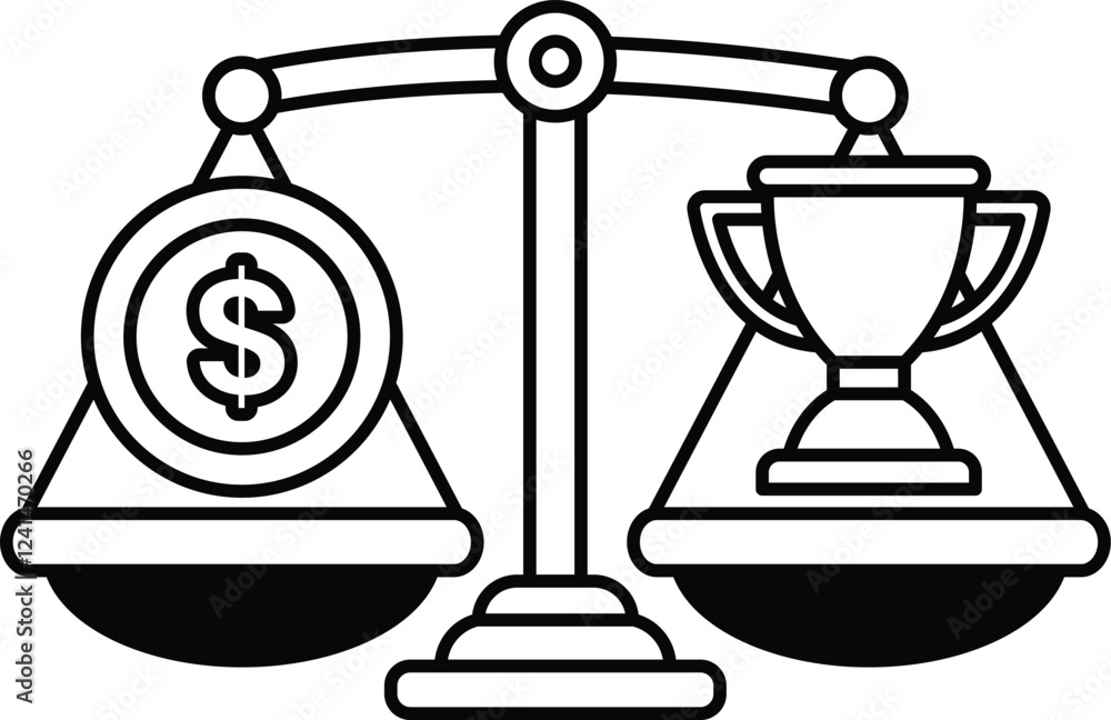 Poster a scale with a dollar sign on one side and a trophy on the other