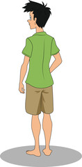 A village teenage boy cartoon character back three quarter pose design