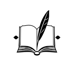 Open Book with Quill Pen: A Symbol of Literature, Learning, and Writing