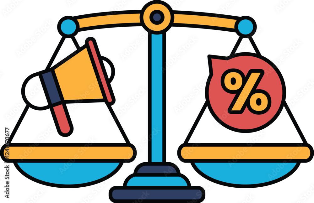 Poster a scale with a microphone on one side and a red percentage sign on the other