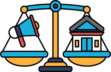 A scale with a microphone on one side and a building on the other