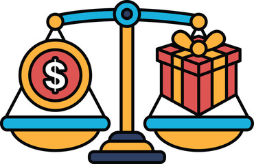 A scale with a dollar sign on one side and a red box on the other