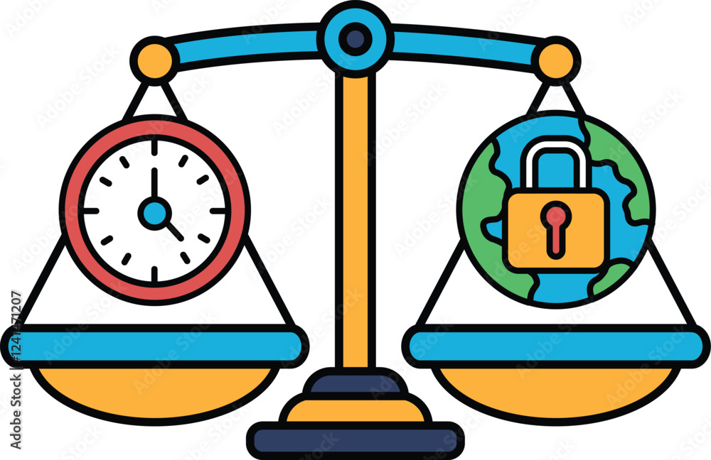 Aufkleber a scale with a clock on one side and a lock on the other