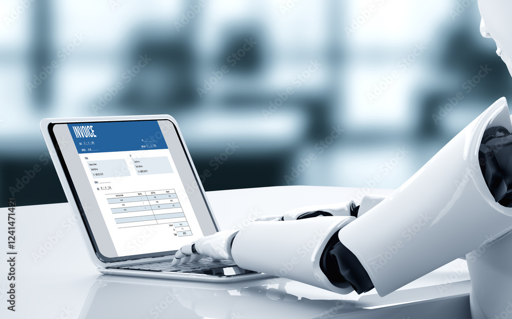 Poster invoice on computer screen from accounting application. computer program for financial and budget of