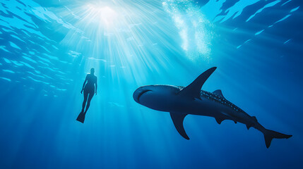 Fototapeta premium Giant Shark Powerfully Navigating the Ocean Depths