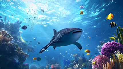 Obraz premium Giant Shark Powerfully Navigating the Ocean Depths