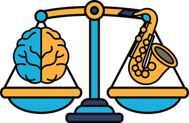 A scale with a brain and a saxophone on it