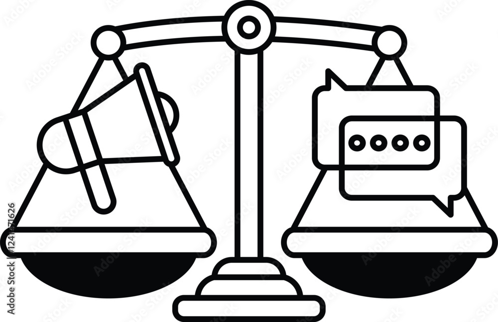 Poster a scale with a microphone on one side and a speech bubble on the other