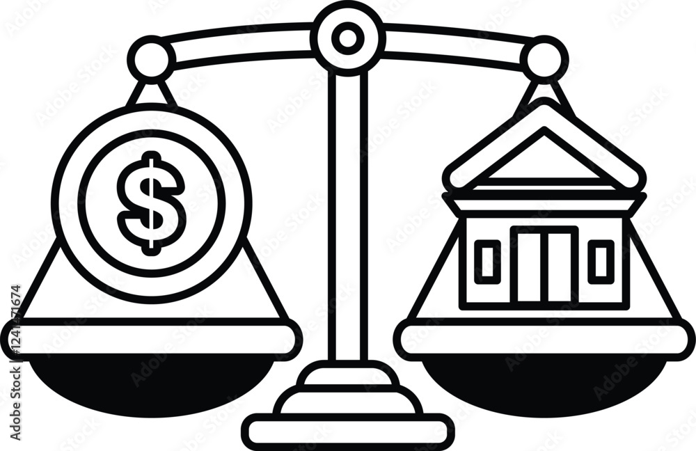 Poster a scale with a dollar sign on one side and a building on the other