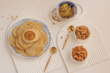 Typical food used in the month of Ramadan. We call it in Egypt Yameesh Ramadan. 
This photo includes different types and shapes of dried Apricot used in juices for Iftar