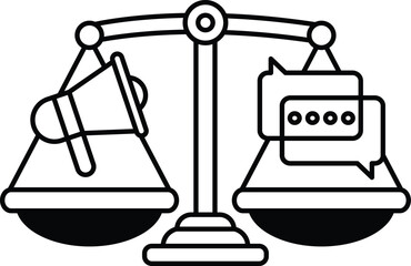 A scale with a microphone on one side and a speech bubble on the other