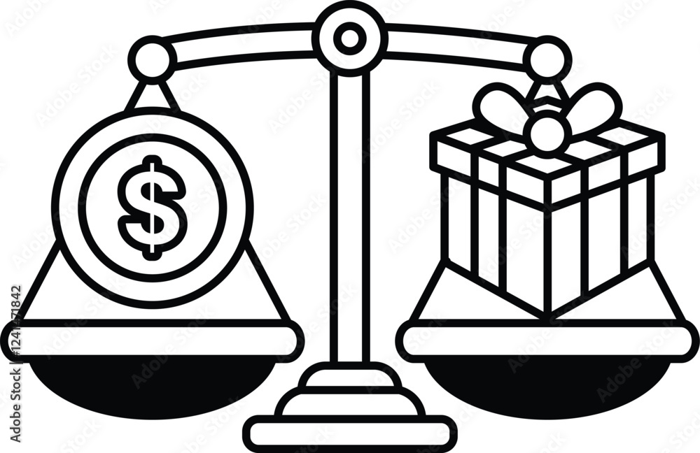 Poster a scale with a dollar sign on one side and a box on the other