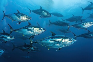 The barracuda school in a tornado pattern, positioned above the coral reef and beneath the liveaboard