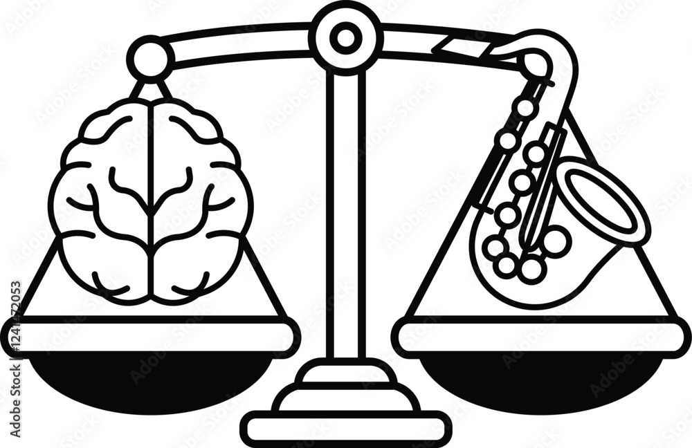 Poster a black and white image of a scale with a brain on one side
