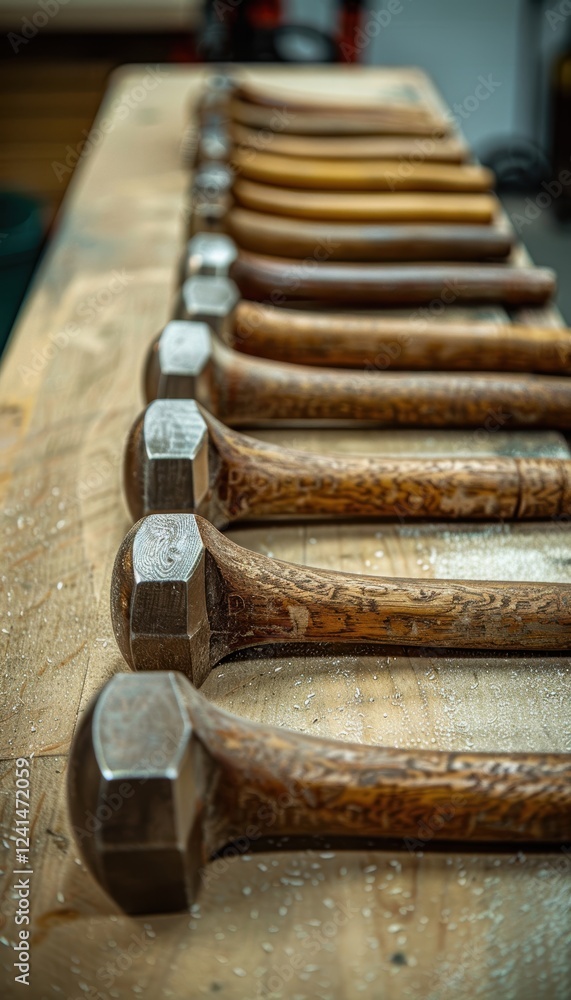 Poster Sleek Ergonomic Hammers for Professional and DIY Use on a Workbench Display