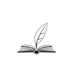 Elegant Quill Pen on Open Book: A Symbol of Writing, Reading, and Literary Arts