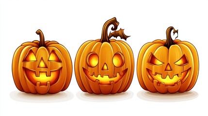 Halloween Pumpkins with Unique Faces and Glowing Lights Design