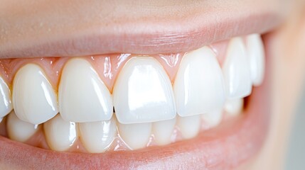 Close-up healthy smile, white teeth, pink gums, dental care