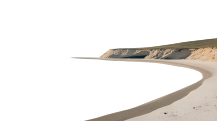 Tranquil sea bay with gently curving shores isolated on transparent background, png file