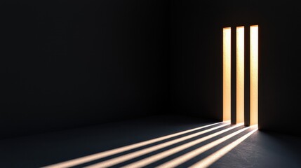 Fototapeta premium A minimalist scene with three illuminated doorways casting shadows, representing new beginnings and opportunities.