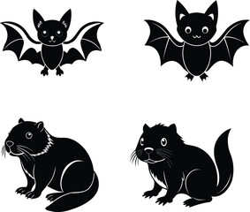 A cute baby Bat and Beaver silhouette illustration.