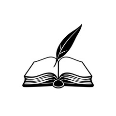 Elegant Feather Pen on Open Book: A Symbol of Writing, Literature, and Knowledge
