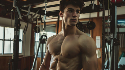 Naklejka premium Fitness pictures. Man with muscles.