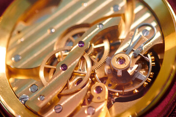 Intricate craftsmanship of a mechanical watch showcased in stunning close-up detail revealing its inner workings and artistry