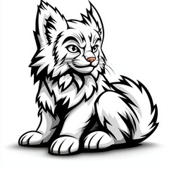 Adorable White Lynx Kitten Sitting Cartoon Illustration Mascot Design