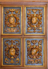 Maricel Palace, Sitges, Catalonia, Spain. Reliefs on furniture